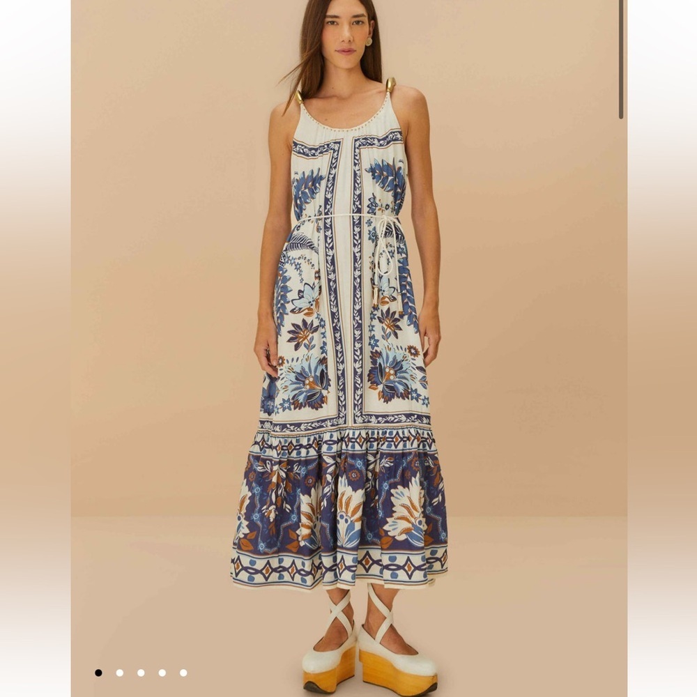 new Farm Rio Off-White Ana Tapestry Fish Strap Maxi Dress